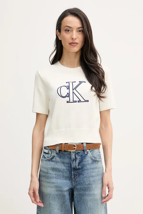 Calvin Klein Jeans Calvin Klein Jeans pletena majica kratkih rukava ženska pamučna