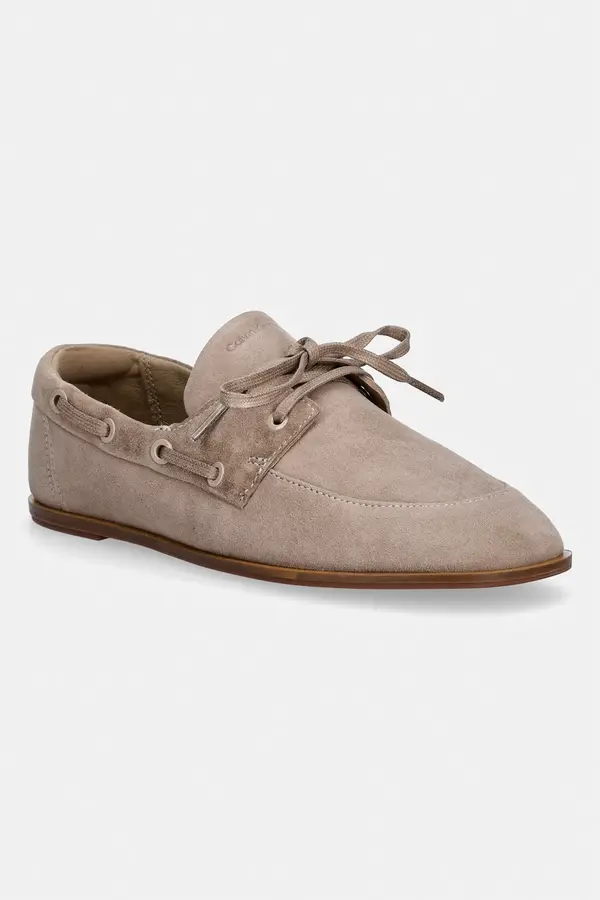 Calvin Klein Calvin Klein mokasinke ženske od brušene kože ESS BOATSHOE SUEDE