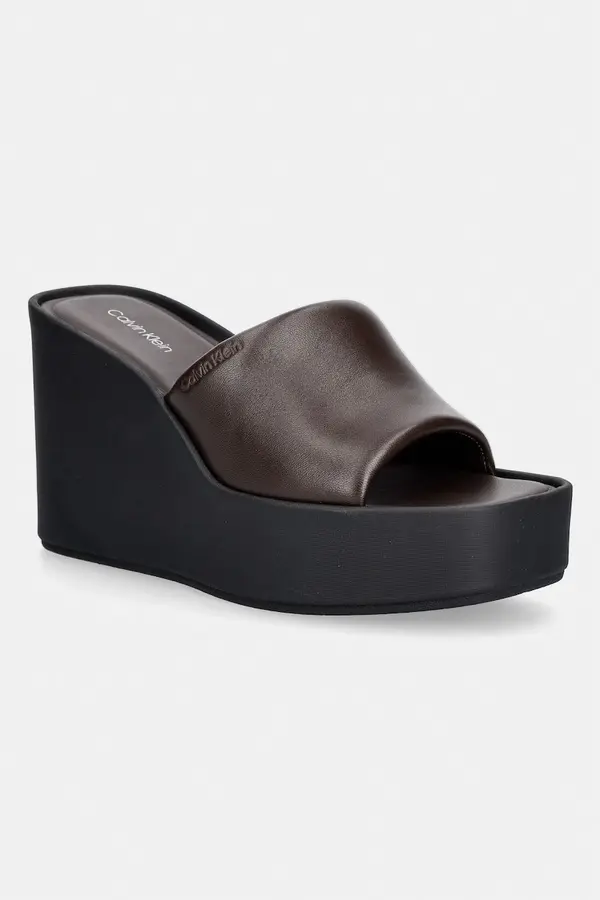 Calvin Klein Calvin Klein natikače s klinastom potpeticom za žene od kože WEDGE 70 SNDL MULE LTH