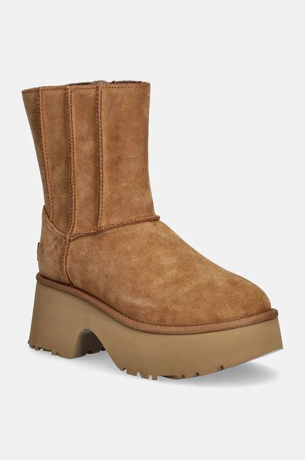 Ugg Cipele od brušene kože UGG Classic Twin Seam New Heights za žene, boja: smeđa, s platformom, sa srednje toplom podstavom, 1158313-CHE