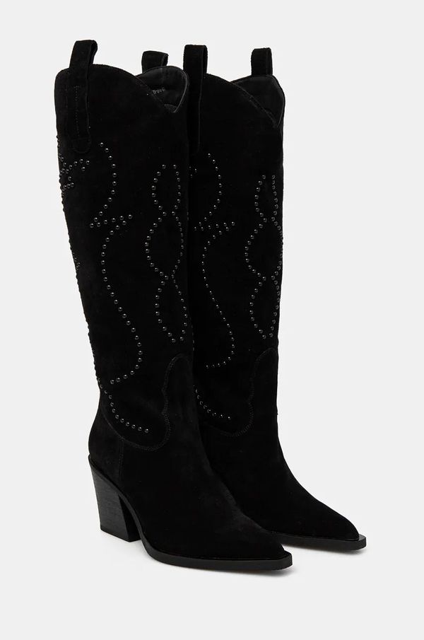 Answear Lab Čizme od brušene kože Answear Lab za žene, boja: crna, s debelom potpeticom