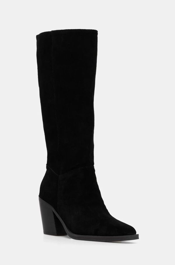 Answear Lab Čizme od brušene kože Answear Lab za žene, boja: crna, s debelom potpeticom