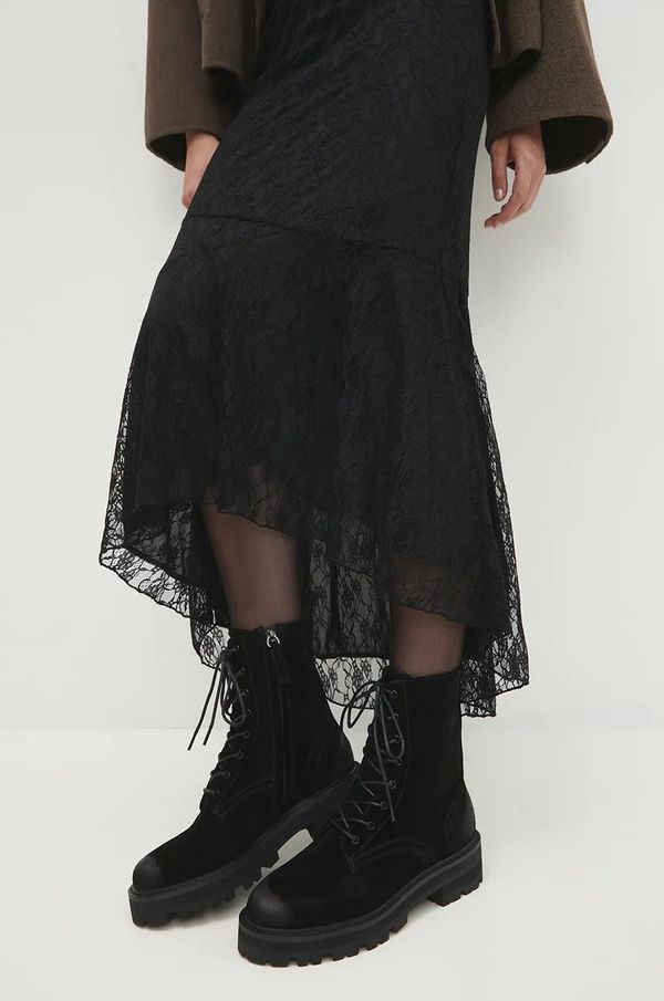 Answear Lab Čizme od brušene kože Answear Lab za žene, boja: crna, s platformom