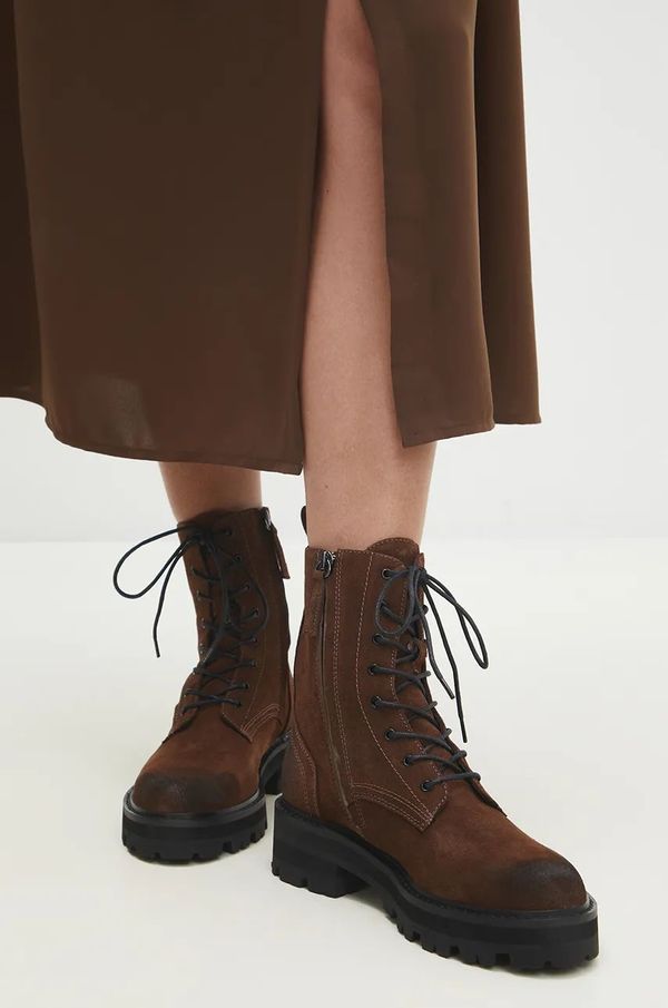 Answear Lab Čizme od brušene kože Answear Lab za žene, boja: smeđa, s platformom