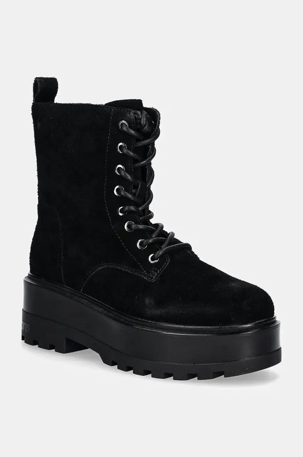Calvin Klein Jeans Čizme od brušene kože Calvin Klein Jeans FLATFORM ZIP LACEUP MG S za žene, boja: crna, s platformom, YW0YW01554