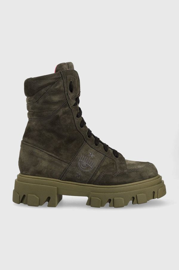 Chiara Ferragni Čizme od brušene kože Chiara Ferragni Cf1 za žene, boja: zelena, s platformom