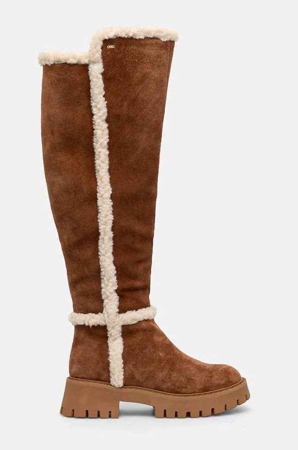 MICHAEL Michael Kors Čizme od brušene kože MICHAEL Michael Kors Asher za žene, boja: smeđa, ravni potplat, s toplom podstavom, 40F4ASFB6S.230