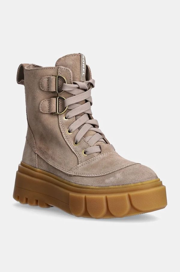 Sorel Čizme od brušene kože Sorel CARIBOU X BOOT LACE WP za žene, boja: bež, s platformom, 2048431265