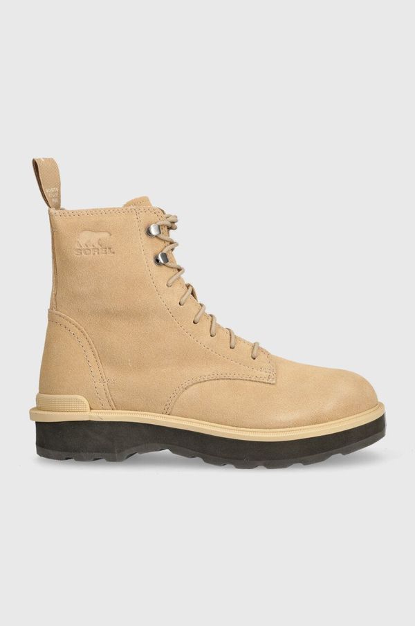 Sorel Čizme od brušene kože Sorel HI LINE LACE za žene, boja: bež, ravni potplat, s toplom podstavom, 2009111262