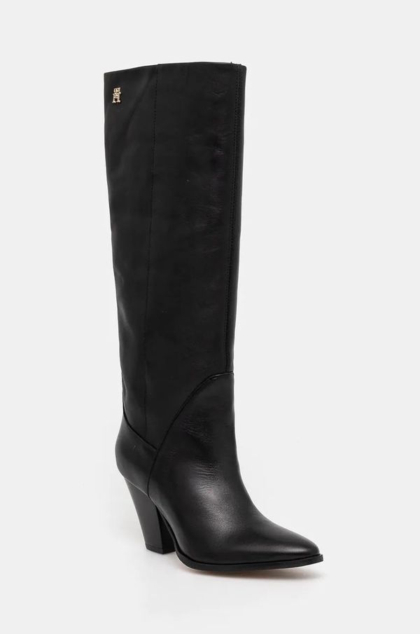 Tommy Hilfiger Čizme Tommy Hilfiger HIGH COWBOY HEEL BOOT LEATHER za žene, boja: crna, s debelom potpeticom, FW0FW08296