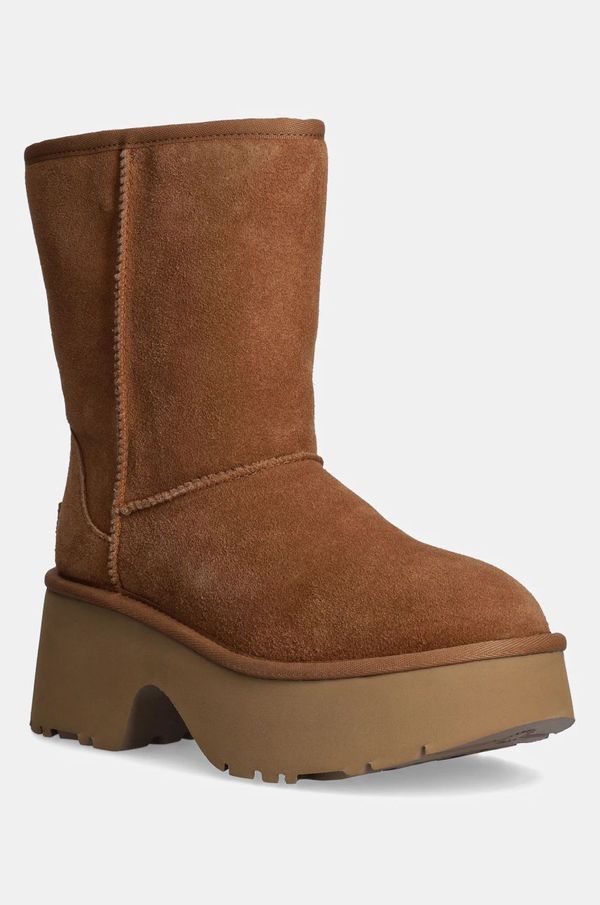 Ugg Čizme za snijeg od brušene kože UGG Classic Short New Heights za žene, boja: smeđa, s platformom, s toplom podstavom, 1158310-CHE