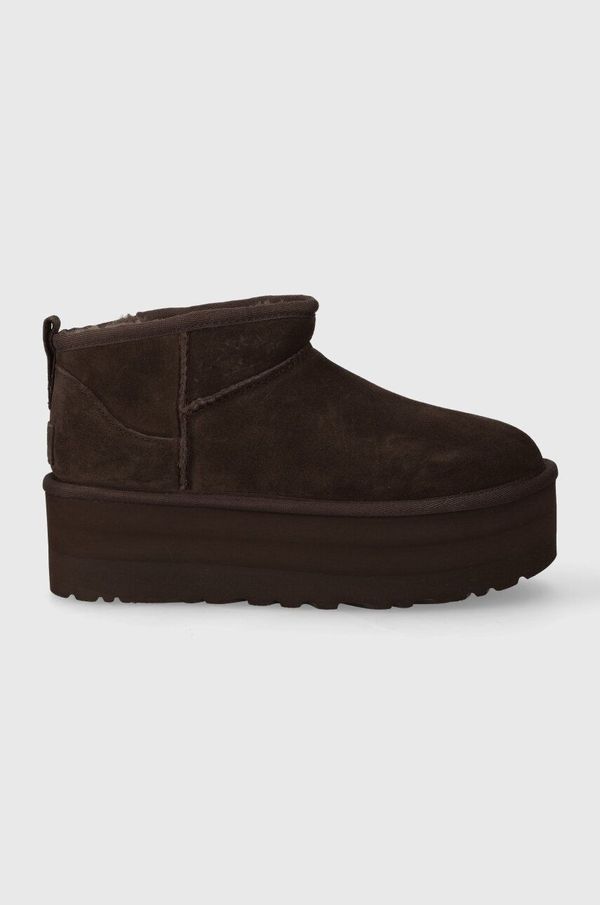Ugg Čizme za snijeg od brušene kože UGG Classic Ultra Mini Platform boja: smeđa, 1135092
