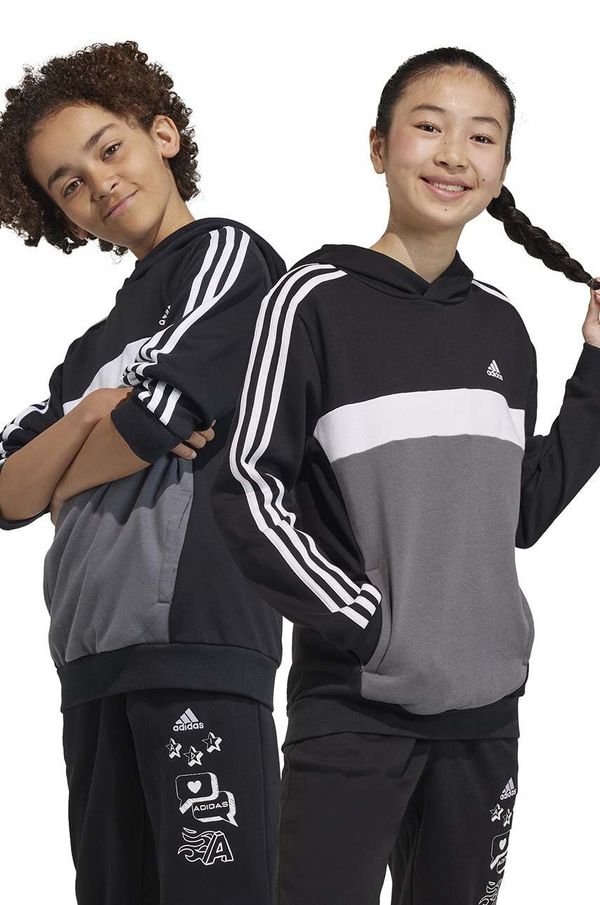 adidas Dječja dukserica adidas boja: crna, s kapuljačom, s uzorkom