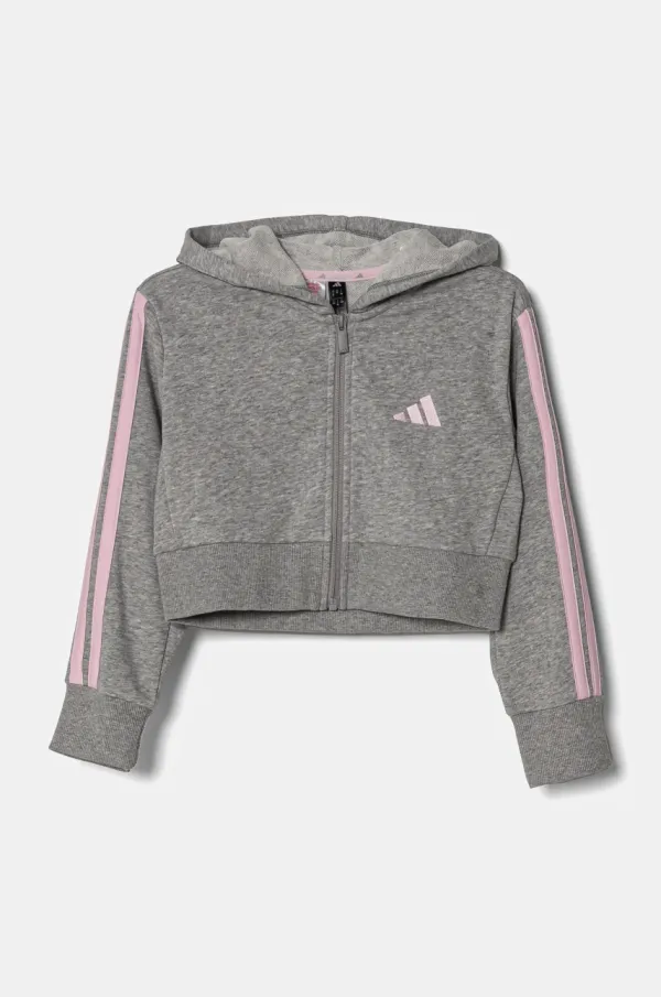 adidas Dječja dukserica adidas boja: siva, s kapuljačom, s aplikacijom, JJ0949