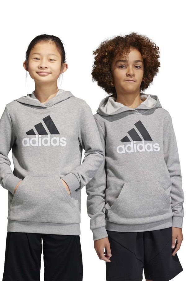 adidas Dječja dukserica adidas boja: siva, s kapuljačom, s tiskom