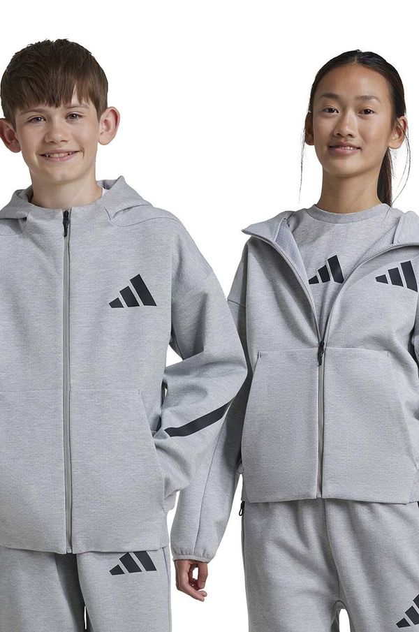 adidas Dječja dukserica adidas J Z.N.E.FZ boja: siva, s kapuljačom, s tiskom, JI7548