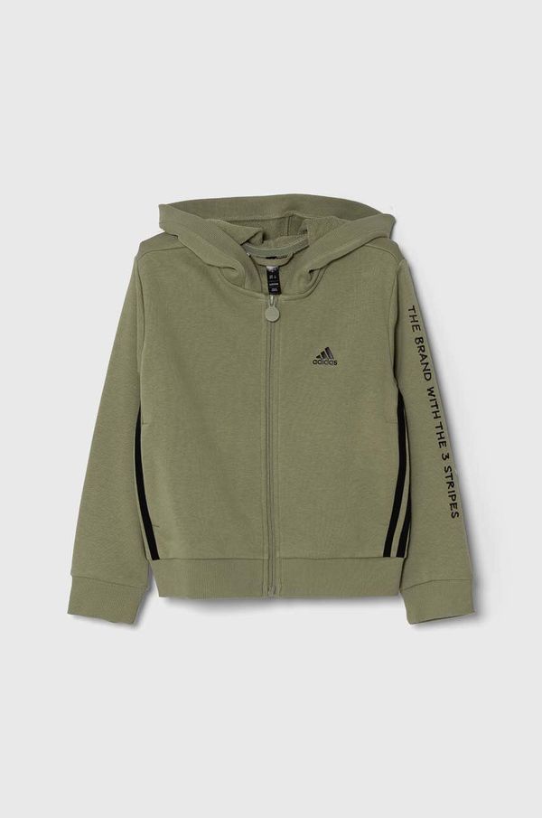 adidas Dječja dukserica adidas JAM FZ HD boja: zelena, s kapuljačom, s aplikacijom, IV9453