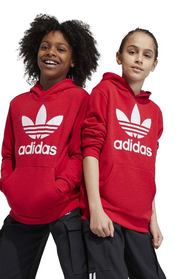 adidas Originals Dječja dukserica adidas Originals TREFOIL boja: crvena, s kapuljačom, s tiskom
