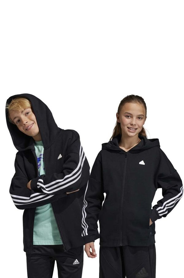 adidas Dječja dukserica adidas U FI 3S FZ boja: crna, s kapuljačom, s aplikacijom