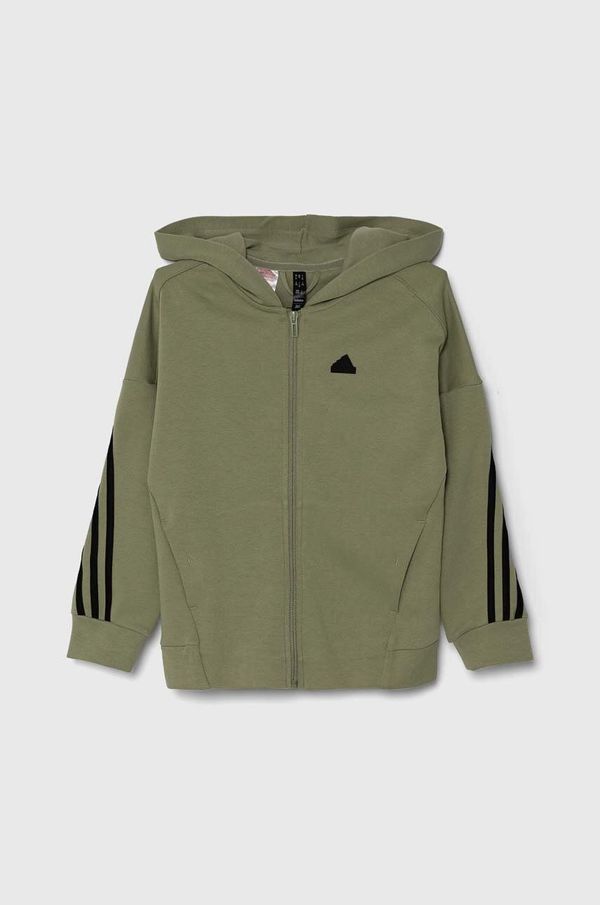 adidas Dječja dukserica adidas U FI 3S FZ HD boja: zelena, s kapuljačom, s aplikacijom, JH3601