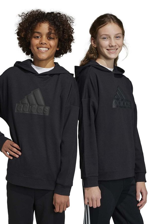 adidas Dječja dukserica adidas U FI LOGO boja: crna, s kapuljačom, s aplikacijom