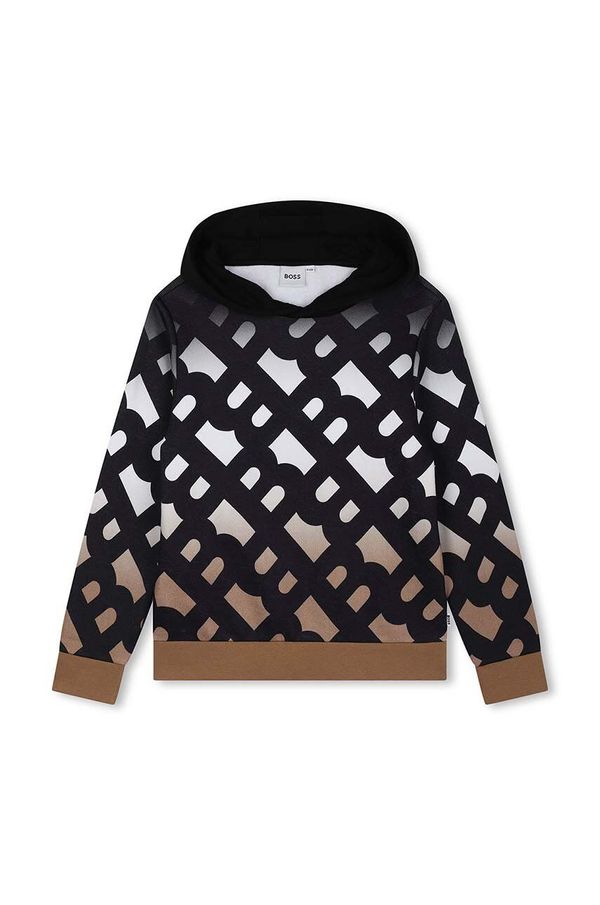Boss Dječja dukserica BOSS boja: crna, s kapuljačom, s uzorkom, J51188