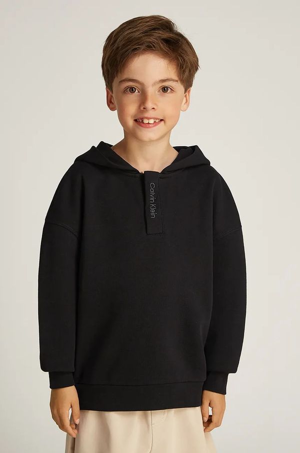Calvin Klein Jeans Dječja dukserica Calvin Klein Jeans 0 boja: crna, s kapuljačom, bez uzorka, IB0IB02377