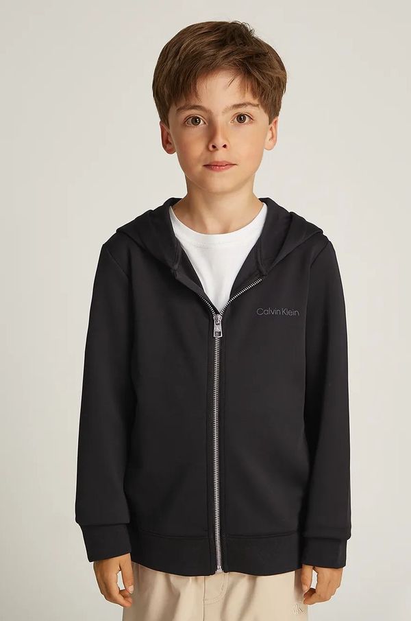 Calvin Klein Jeans Dječja dukserica Calvin Klein Jeans 0 boja: crna, s kapuljačom, bez uzorka, IB0IB02420
