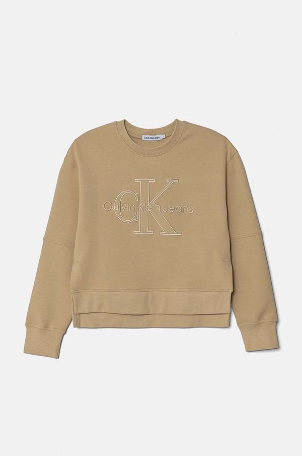 Calvin Klein Jeans Dječja dukserica Calvin Klein Jeans boja: bež, s aplikacijom, IG0IG02702