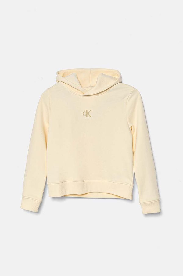 Calvin Klein Jeans Dječja dukserica Calvin Klein Jeans boja: bež, s kapuljačom, bez uzorka, IG0IG02139