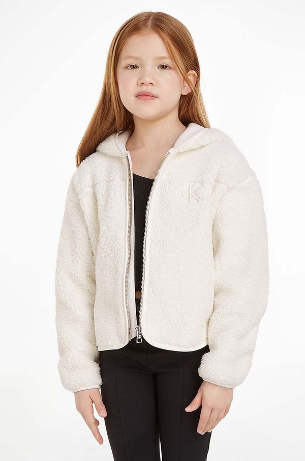Calvin Klein Jeans Dječja dukserica Calvin Klein Jeans boja: bež, s kapuljačom, bez uzorka