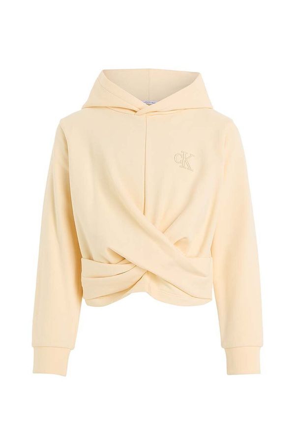 Calvin Klein Jeans Dječja dukserica Calvin Klein Jeans boja: bež, s kapuljačom, s aplikacijom