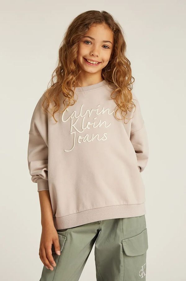 Calvin Klein Jeans Dječja dukserica Calvin Klein Jeans boja: bež, s tiskom, IG0IG02760