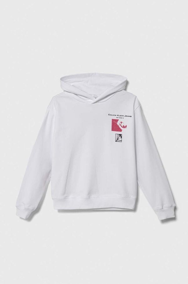 Calvin Klein Jeans Dječja dukserica Calvin Klein Jeans boja: bijela, s kapuljačom, s tiskom