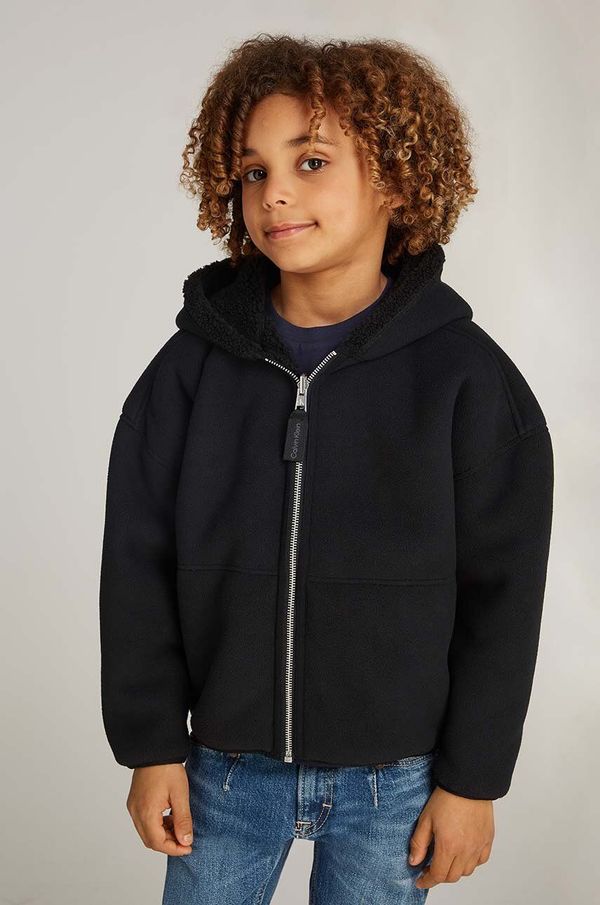 Calvin Klein Jeans Dječja dukserica Calvin Klein Jeans boja: crna, s kapuljačom, bez uzorka, IB0IB02211