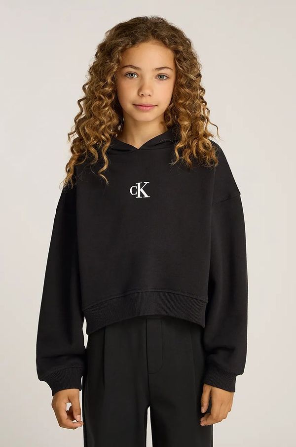 Calvin Klein Jeans Dječja dukserica Calvin Klein Jeans boja: crna, s kapuljačom, bez uzorka, IG0IG02755