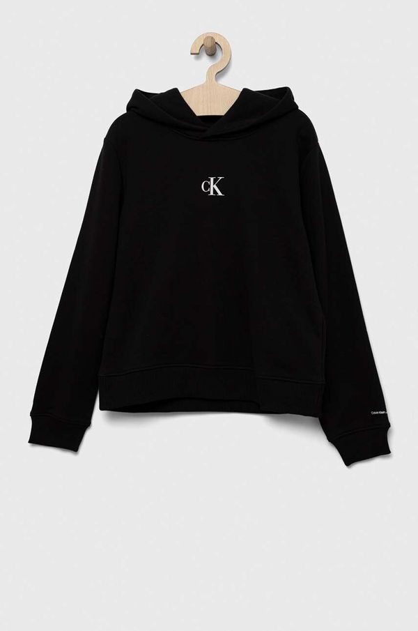 Calvin Klein Jeans Dječja dukserica Calvin Klein Jeans boja: crna, s kapuljačom, s aplikacijom