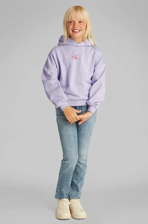 Calvin Klein Jeans Dječja dukserica Calvin Klein Jeans boja: ljubičasta, s kapuljačom, bez uzorka, IG0IG02855