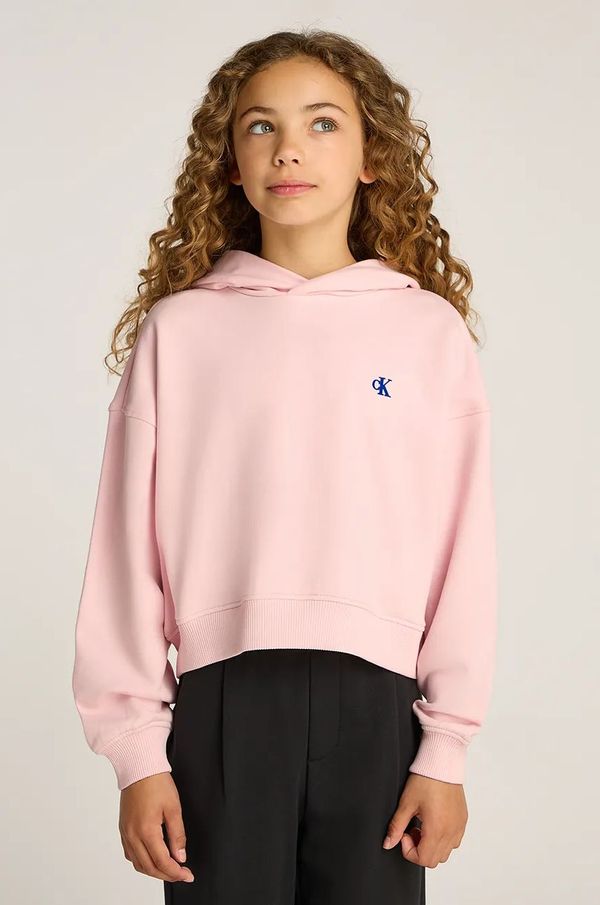Calvin Klein Jeans Dječja dukserica Calvin Klein Jeans boja: ružičasta, s kapuljačom, bez uzorka, IG0IG02747