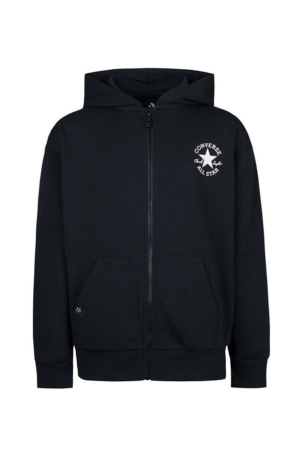 Converse Dječja dukserica Converse boja: crna, s kapuljačom, bez uzorka, 9CF391