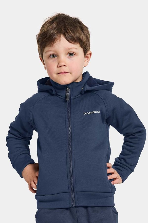 Didriksons Dječja dukserica Didriksons CORIN KIDS FULLZIP boja: tamno plava, s kapuljačom, bez uzorka