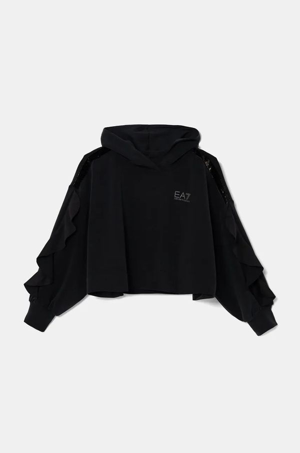 EA7 Emporio Armani Dječja dukserica EA7 Emporio Armani boja: crna, s kapuljačom, s aplikacijom, 6DFM08 FJZBZ