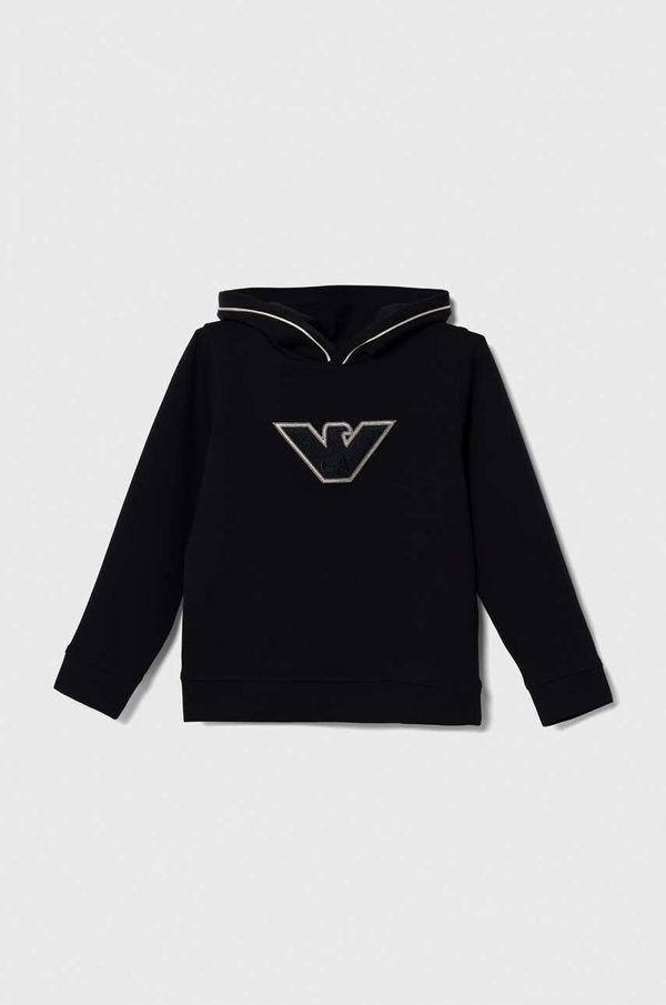 Emporio Armani Dječja dukserica Emporio Armani boja: tamno plava, s kapuljačom, s aplikacijom