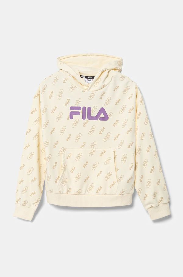 Fila Dječja dukserica Fila LOITZ boja: bež, s kapuljačom, s uzorkom, FAT0576