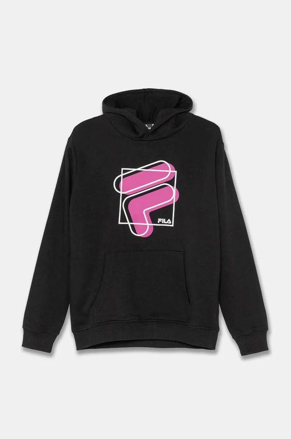 Fila Dječja dukserica Fila LOOP boja: crna, s kapuljačom, s tiskom, FAT0598