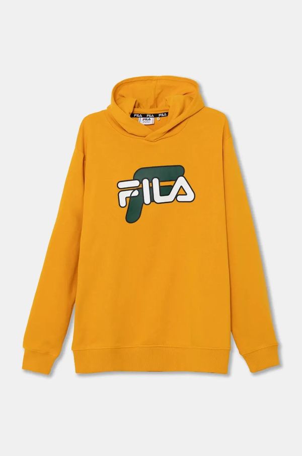 Fila Dječja dukserica Fila LOSSATAL boja: žuta, s kapuljačom, s tiskom, FAT0584