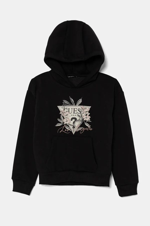Guess Dječja dukserica Guess boja: crna, s kapuljačom, s aplikacijom, J4BQ27 KCKF2