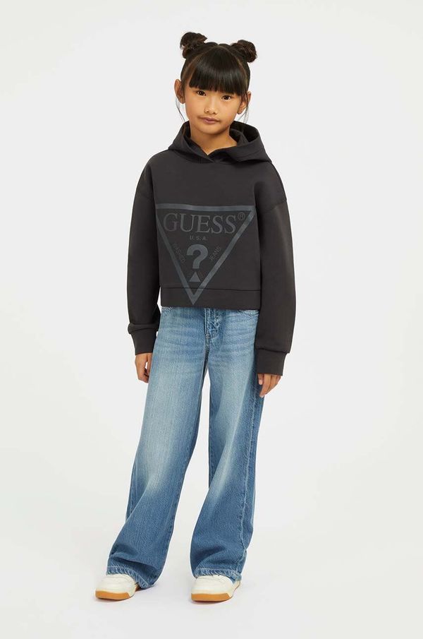 Guess Dječja dukserica Guess boja: siva, s kapuljačom, s tiskom