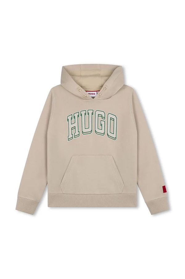 Hugo Dječja dukserica HUGO boja: bež, s kapuljačom, s tiskom, G00161