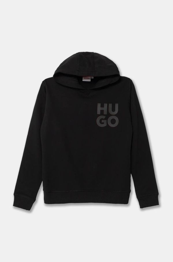 Hugo Dječja dukserica HUGO boja: crna, s kapuljačom, s tiskom, G00164